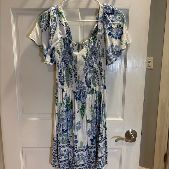 NWT Women’s Blue Floral Tropical Beachy V-Neck Dress Size M - Picture 2 of 3